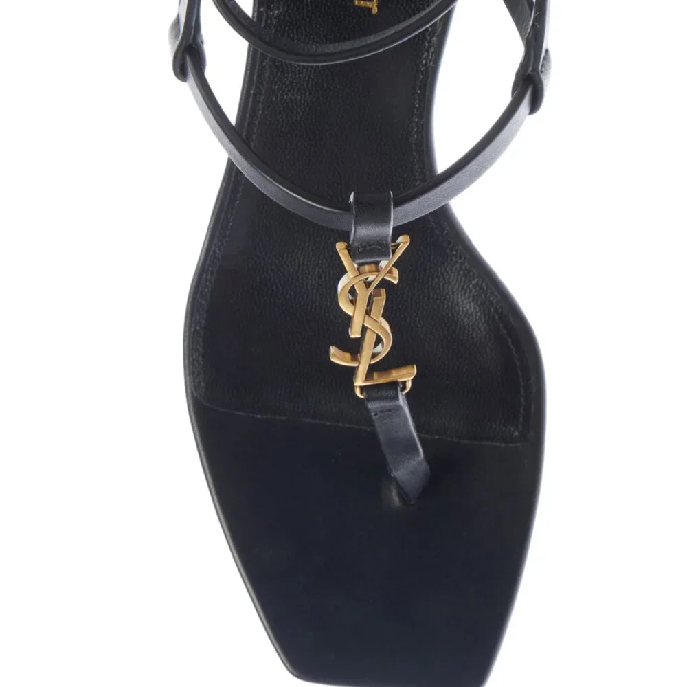 YSL Women's 60mm Cassandra Leather Sandals Black - Picture 3 of 7